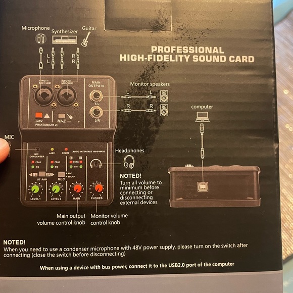 Audio Mixer 2 Ch With Phantom Power New - Picture 3 of 9